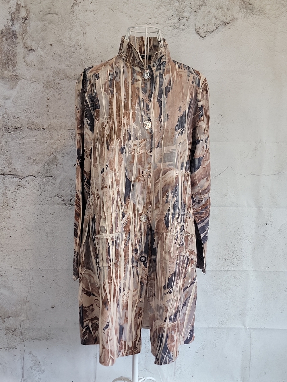 Mechant Abstract Marble Print Shirt Jacket in Neutral Tones Womens Size S